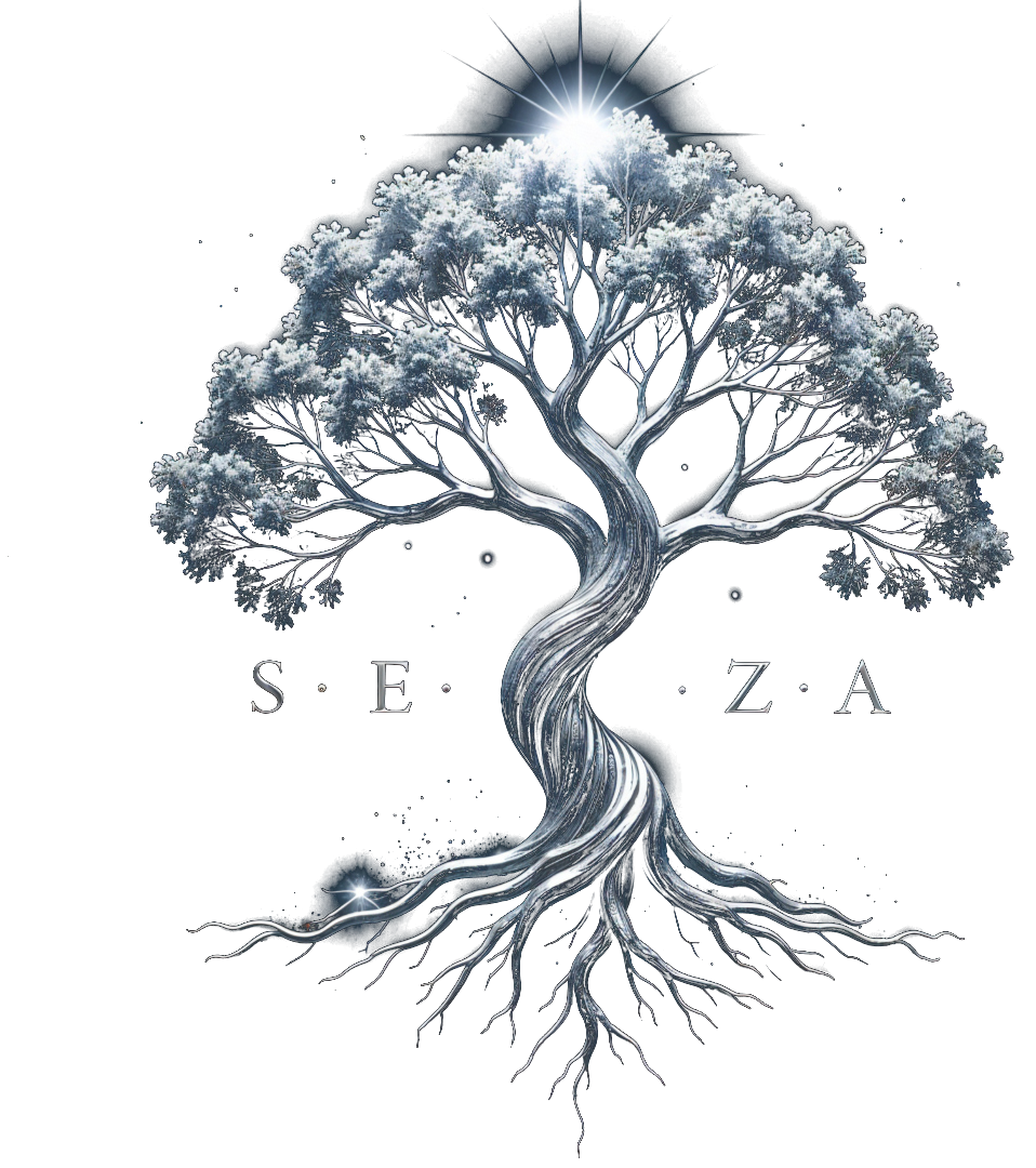 Der silberne Yggdrasil Lebensbaum mit dem Schriftzug SE ZA